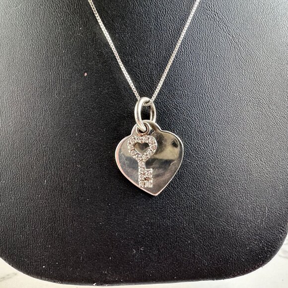 Sterling Silver & Rhinestones Heart and Key Charm or Pendant with 16" Chain - Picture 3 of 7